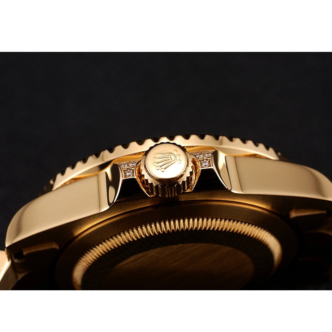 Aaa replica watch Master Bracelet Stone Case Set Swiss Rolex 1453748 GMT II Green Bezel Gold And Dial 0723